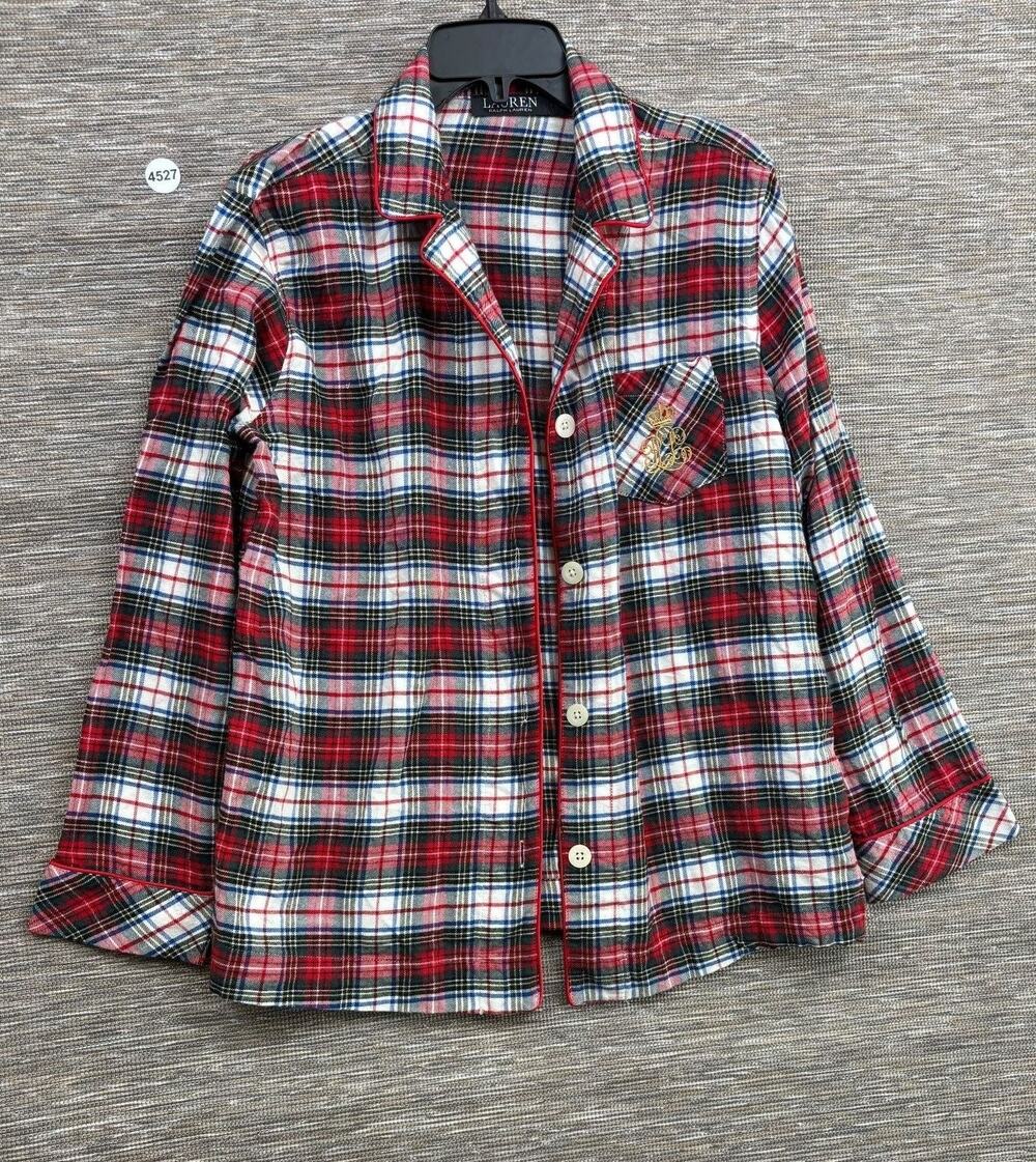 Lauren Ralph Lauren Pajama Top Womens Size M Red Plaid Flannel Button Front